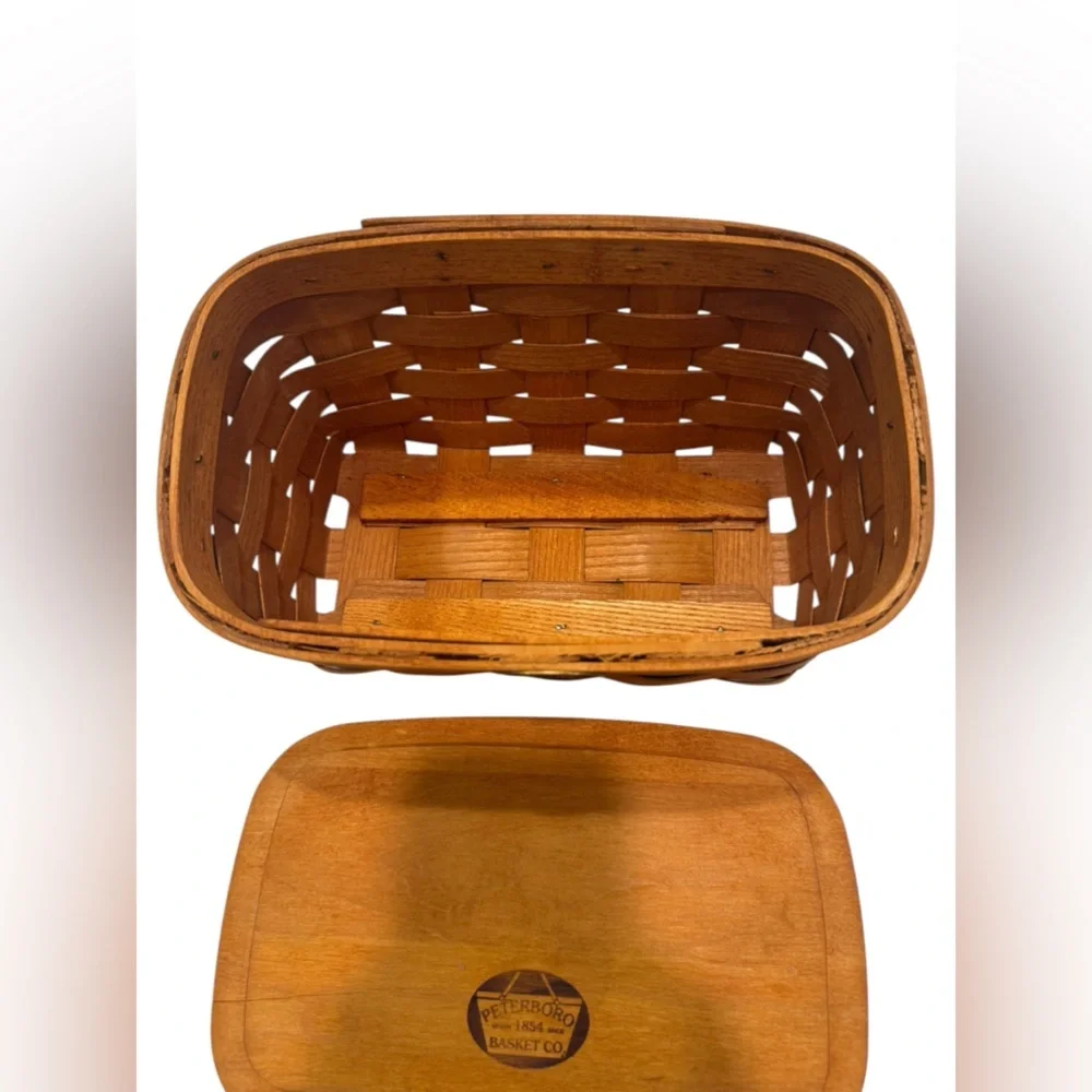 Peterboro Basket Co Rectangular Basket Woven Storage ASH with Lid USA